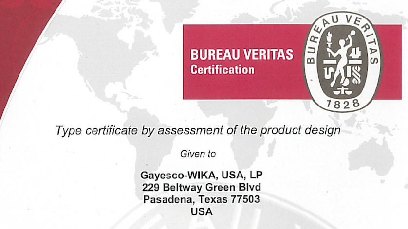 Bureau Veritas certification for the Flex-R thermocouple assembly